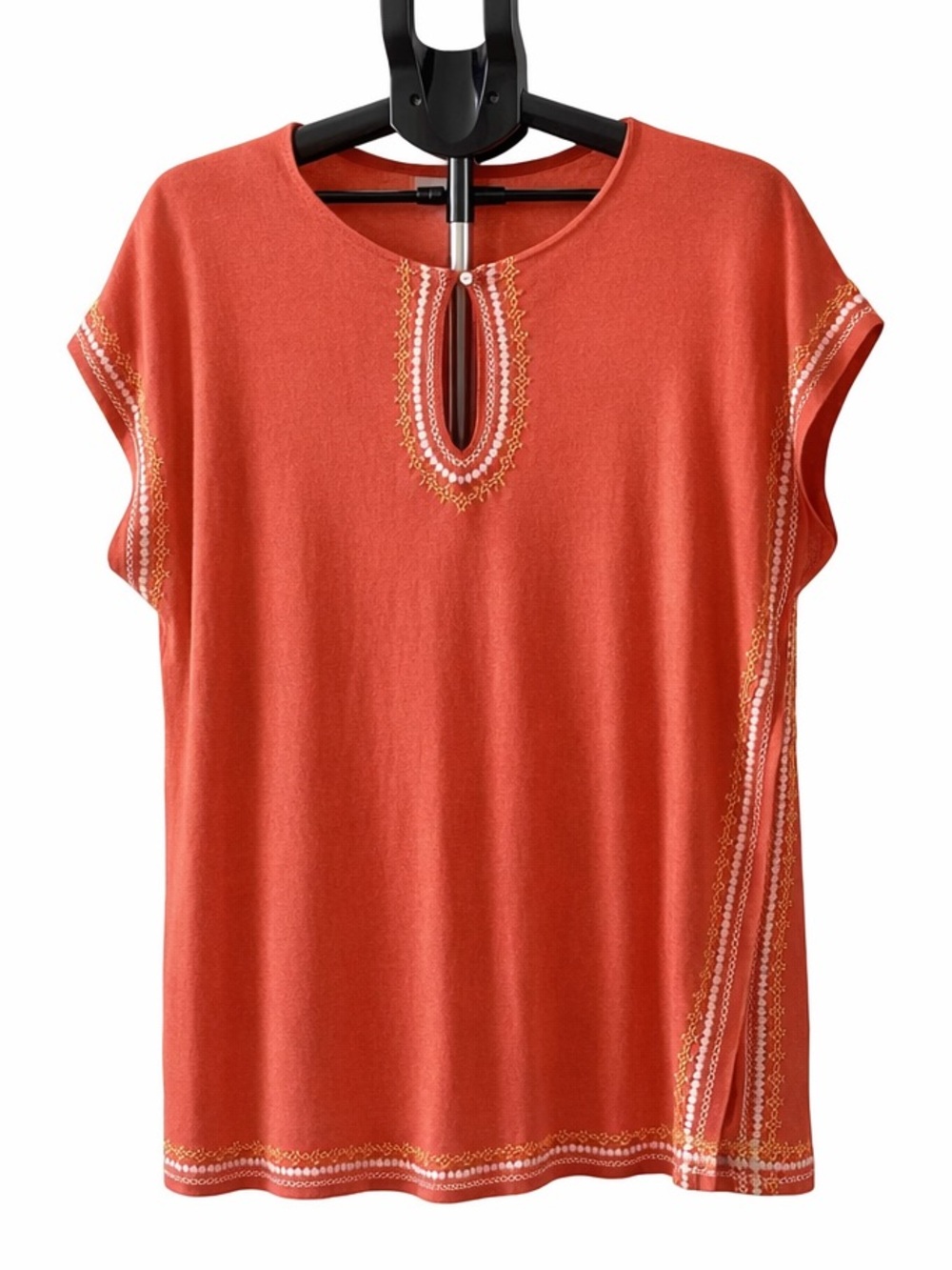 J. Jill Coral Embroidered Keyhole Tunic Medium Petite